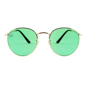 Round green sunglasses gold frame chakra festival
